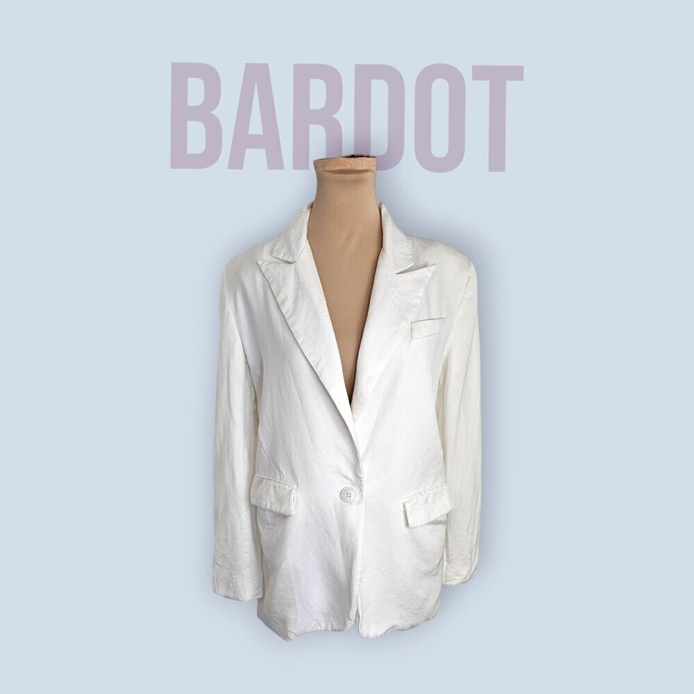 Bardot White Linen Blend Front Button Blazer w/ Shoulder Pads Sz 6